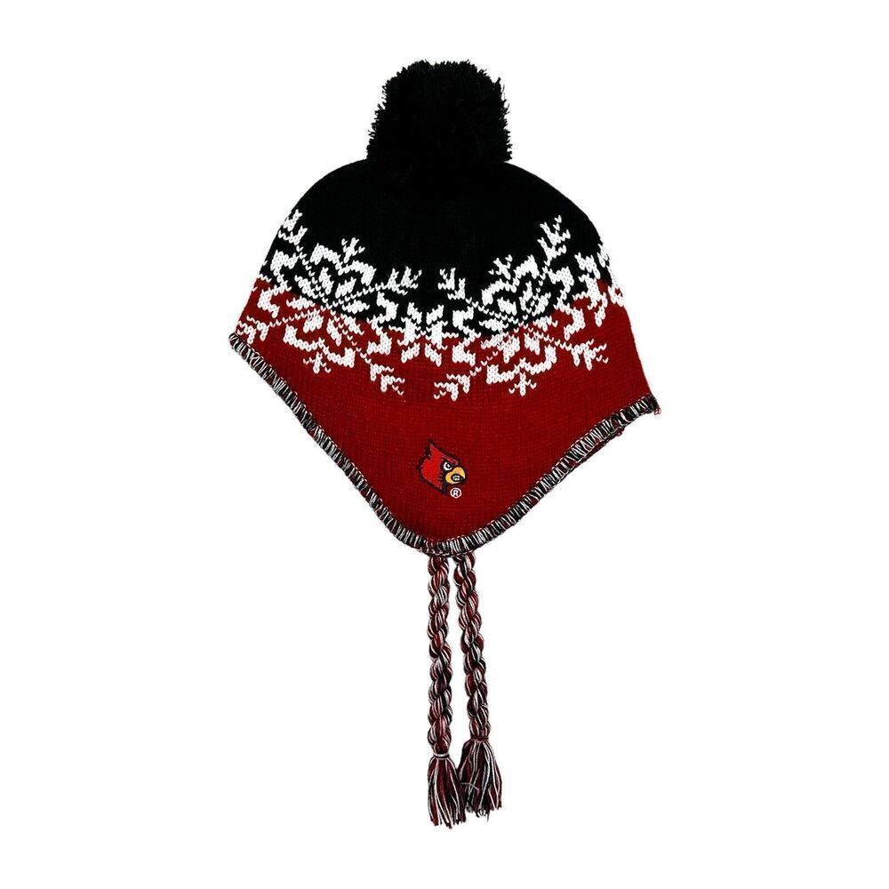 Adidas Louisville Cardinals Beanie Cap Hat Knit Ear Flaps Tassels Fair Isle